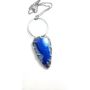 Gothic blue agate crystal necklace